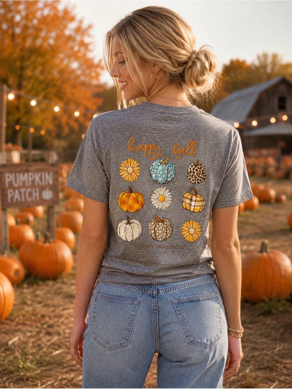 Simply Southern Gray 'Happy Fall' Pumpkin & Daisy Graphic Tee